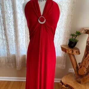 Red Halter Evening Dress with Rhinestone Detail, Size XL